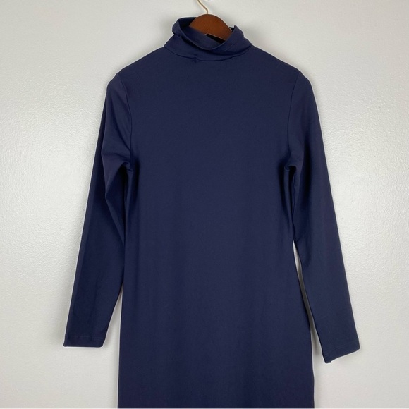 Susana Monaco Long Sleeve Turtleneck Slit Midi Dress Dark Blue Size L NWOT - Picture 5 of 7